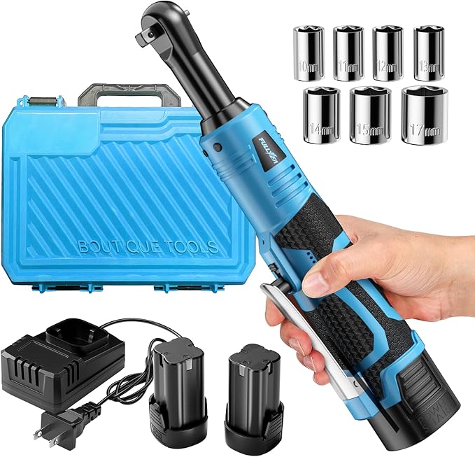 Electric Ratchet Wrench Set,18V Cordless Ratchet Tool Kit,550 RPM, 3/8" Variable Speed Power Ratchet Wrench with LED Light, 2 * 2.0Ah Li-ion Batteries and Fast Charger, Blue