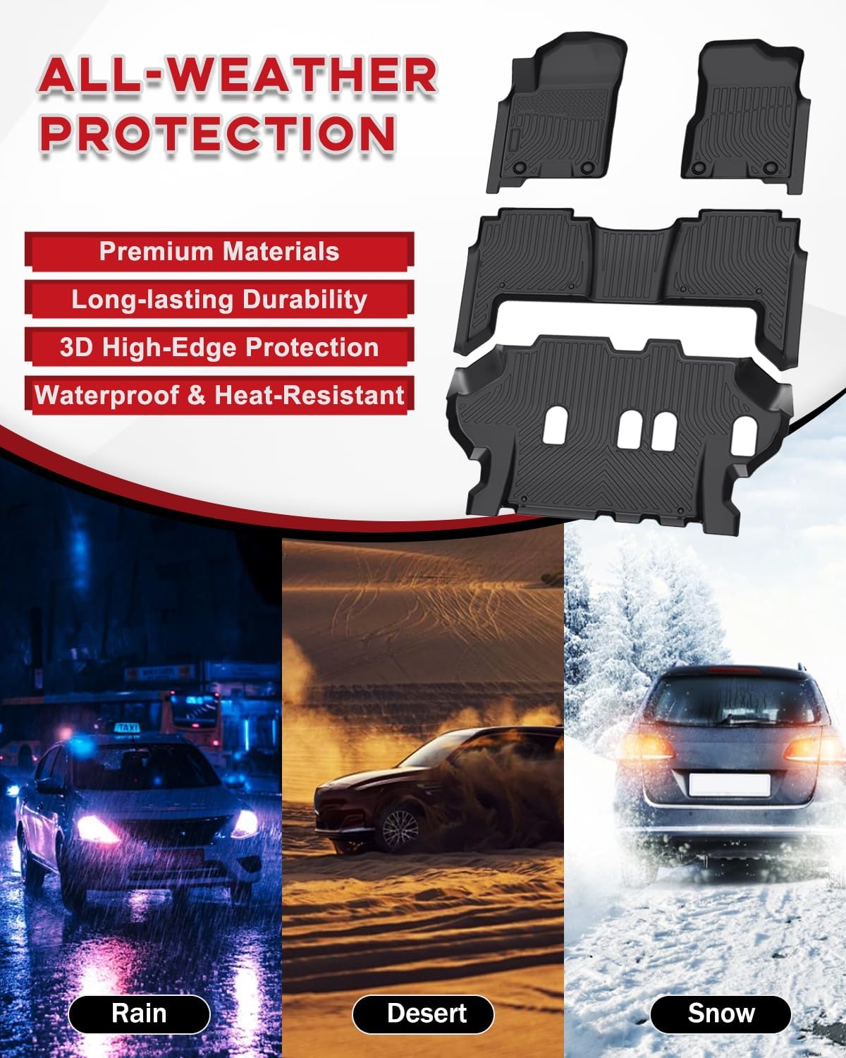 for Nissan Armada/Infiniti QX80 2019-2024 (8 Seats) Floor Mats, Only Fit for Bench Seating, All Weather Floor Liners TPE Rubber Car Mats Front Rear Row Protector Automotive Accessories