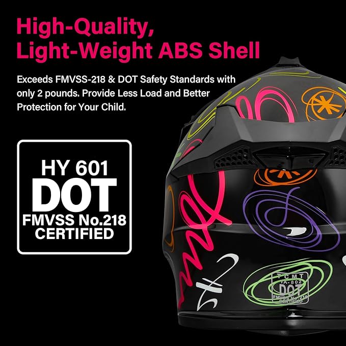 XFMT DOT Youth Kids Dirt Bike Helmet Full Face Motocross Helmets for Off-Road ATV Street Bike Four Wheeler Motorcycle with Goggles & Gloves, Graffiti X-Large