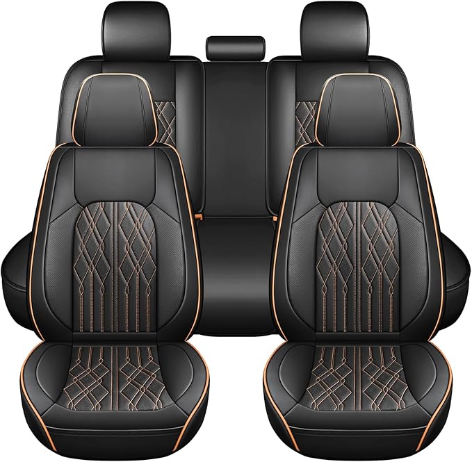 Huidasource Car Seat Covers Full Set, Automotive Seat Cover for Most Car SUV Pickup Truck, Universal Fit for Mazda for Honda for Mini for BMW for Buick for Subaru for Toyota(Full Set/Black&Orange)