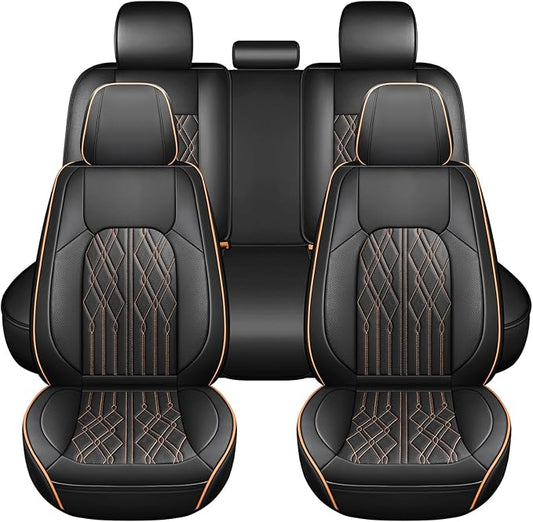 Huidasource Car Seat Covers Full Set, Automotive Seat Cover for Most Car SUV Pickup Truck, Universal Fit for Mazda for Honda for Mini for BMW for Buick for Subaru for Toyota(Full Set/Black&Orange)