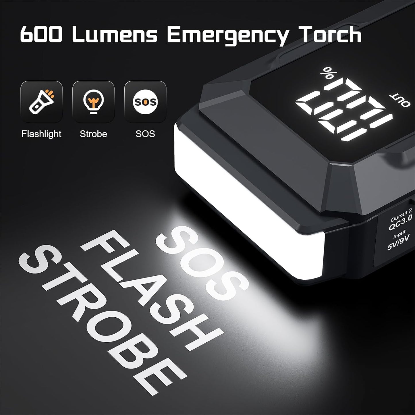 4000A Jump Starter 12V Battery Jumper Starter(10L Gas 10L Diesel Engine),Car Battery Jump Starter with 3" LCD Display, Power Bank/Dual Output/LED Light