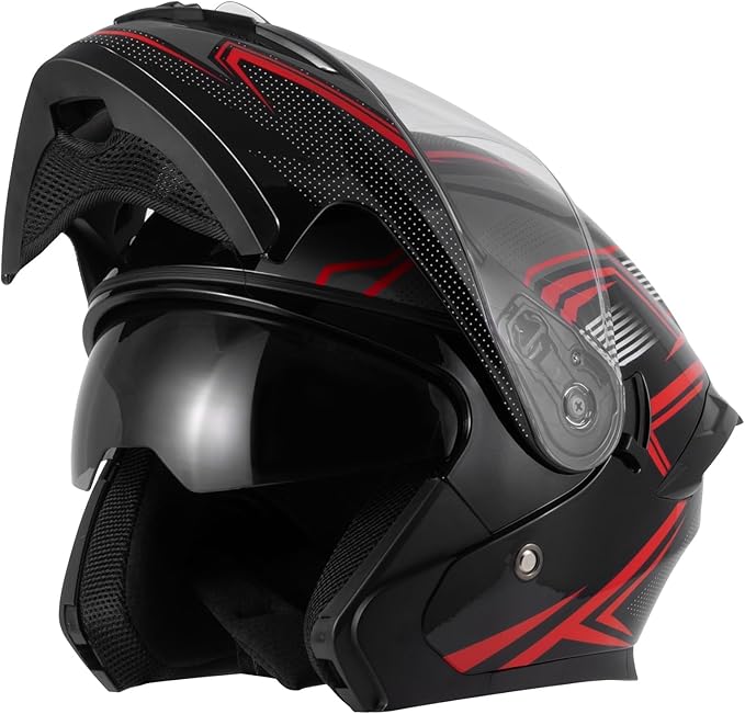 Spark Adult Flip-Up Motorcycle Helmets - DOT Certified Full Face Helmet with Dual Visor & Quick-Release Buckle, Lightweight ABS for Commuting and Touring