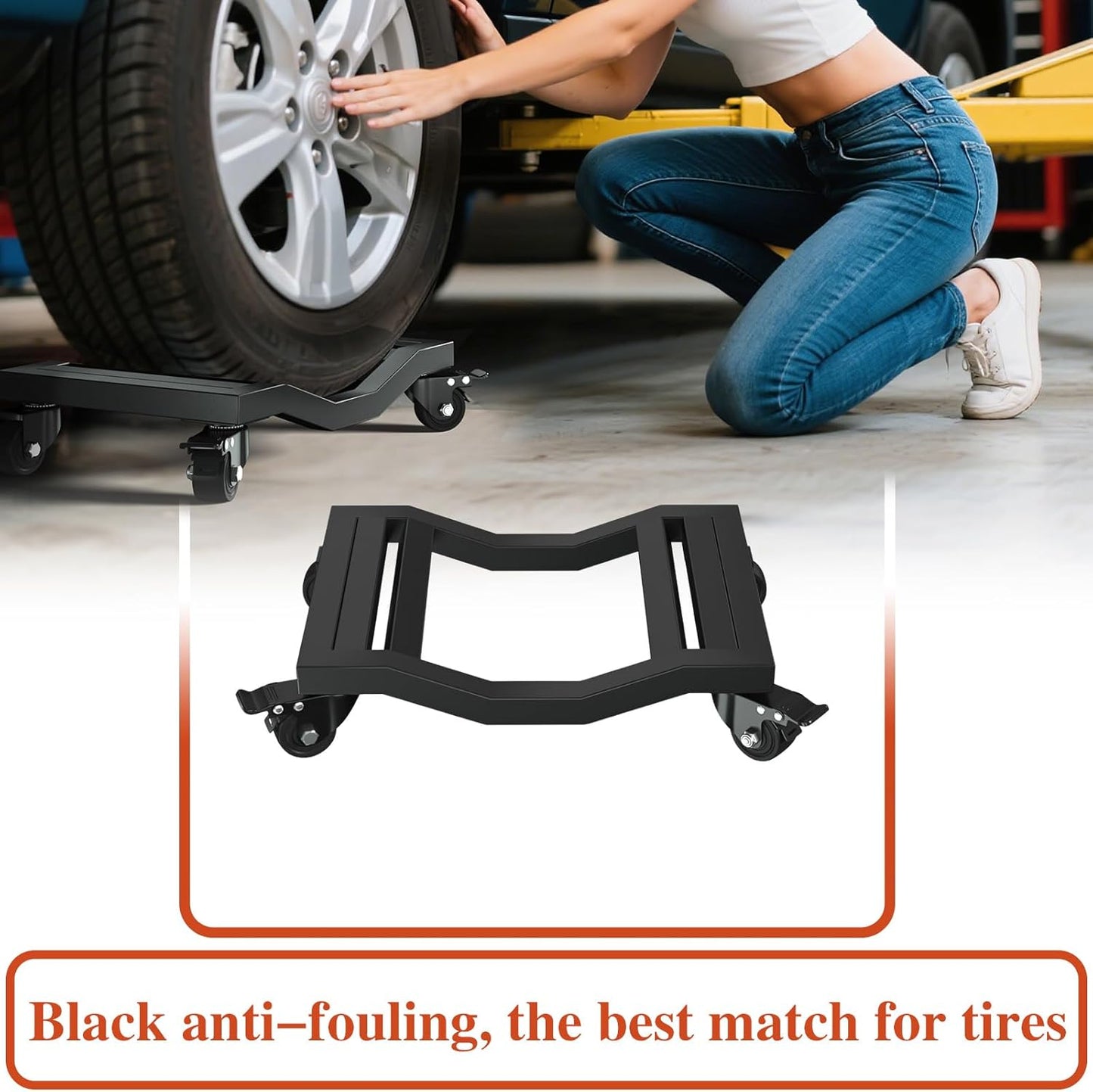 I'EZONK Industrial Stainless Steel Car Dolly Set of 2-6,800lb/3,084kg Capacity | Pro Vehicle Mover w/Locking Brakes | U-Shaped Design for Cars/SUVs/Trucks & Trailers