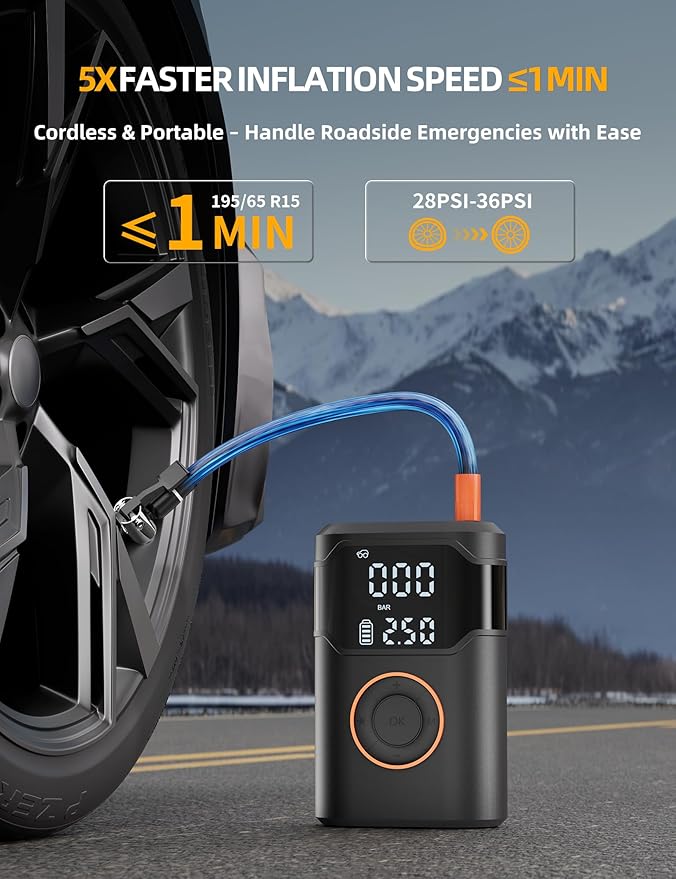 Tire Inflator Portable Air Compressor-150PSI Tire Air Pump, 5X Faster with Digital Gauge, Auto-Off & LED Light, Air Pump for Car Tires, Motorcycle, Bike, Balls & More, Stocking Stuffers Gifts for Men