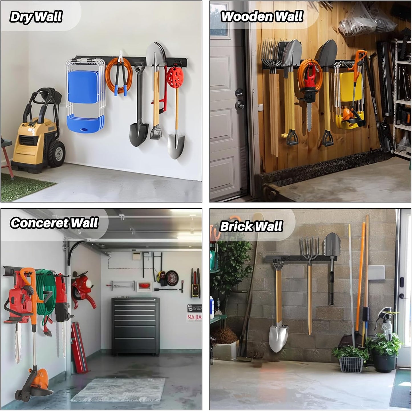 Garage Garden Tool Organizer Wall Mount, Heavy Duty Garage Tool Storage Rack 32 Inches, Max Load 220lb - Shovel, Rake, Folding Chair, Weed Eater Storage