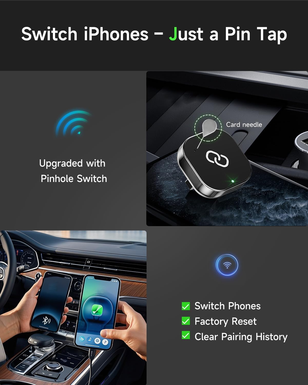 Spedal Wireless CarPlay Adapter for Factory Wired CarPlay – Plug & Play, Auto Reconnect, Mini Metal Design with USB-A & USB-C Cables – Compatible with iPhone 6+ and Cars from 2016 (Gray)