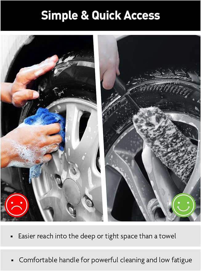 Fantasticlean 6PCS Car Wheel Cleaning Pro Kit, Tire Brush, Soft-bristled Rim Brush, Microfiber Bendable Brush, Double-Ended Detailing Brush, and Detailing Pads, Scratch-Free & Multipurpose
