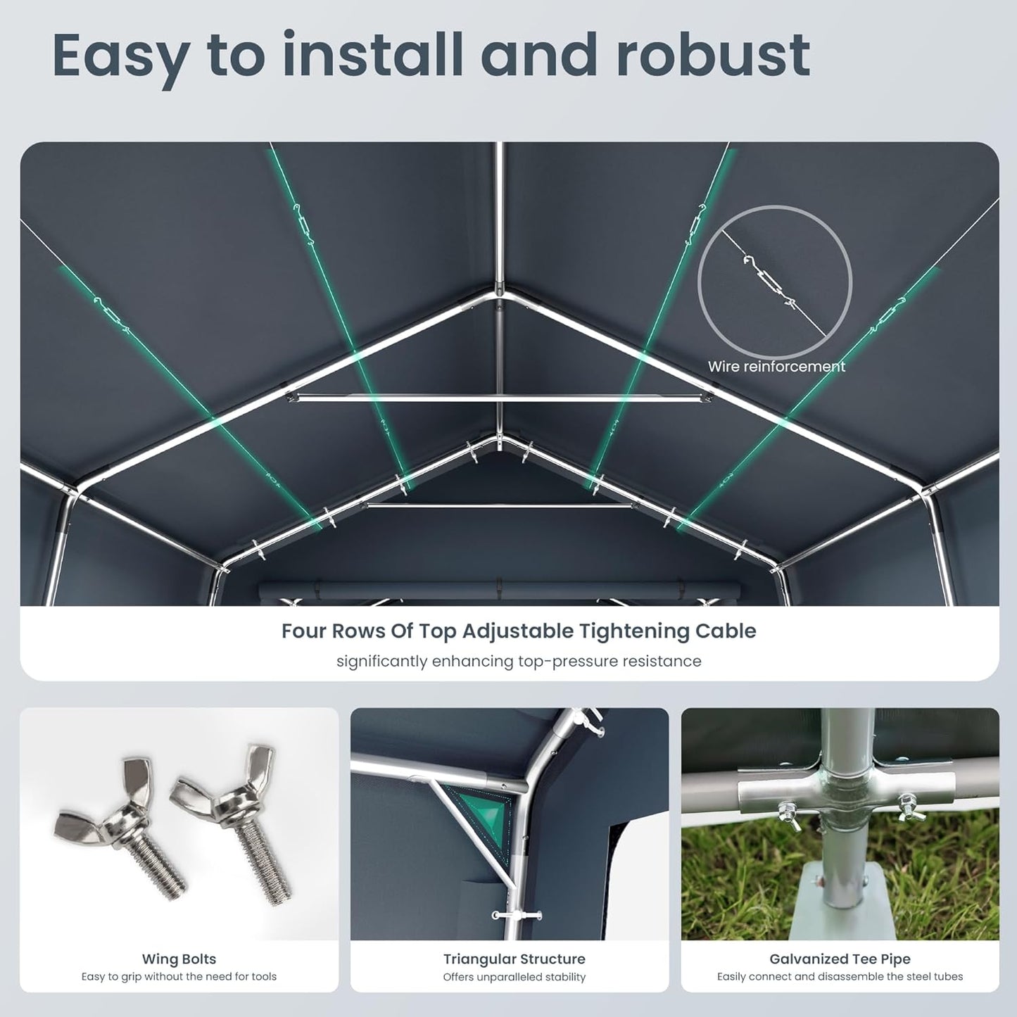 PHI VILLA 13'X22'X9.6' Outdoor Portable Storage Shelter Shed Garage with Roll up Zipper Doors & Vents Carport for Motorcycle Waterproof and UV Resistant Anti-Snow Portable Garage Kit Tent, Gray