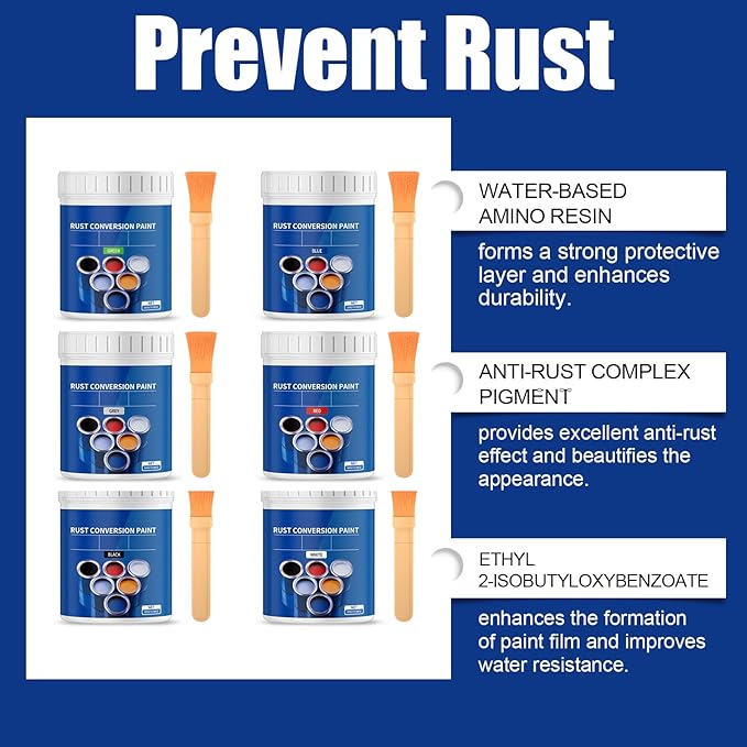 Rust Converter & Metallic Paint, Water-Based Black Primer for Metal, 300g - Weatherproof, Fast-Drying Anti-Rust Solution - Red 300g