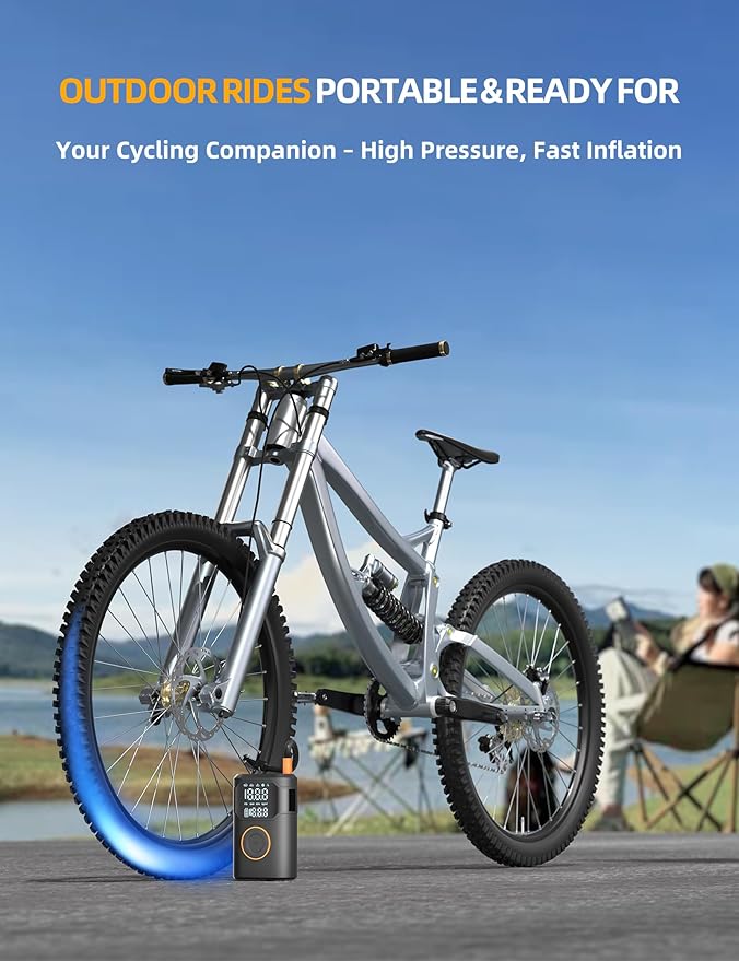 Tire Inflator Portable Air Compressor-150PSI Tire Air Pump, 5X Faster with Digital Gauge, Auto-Off & LED Light, Air Pump for Car Tires, Motorcycle, Bike, Balls & More, Stocking Stuffers Gifts for Men