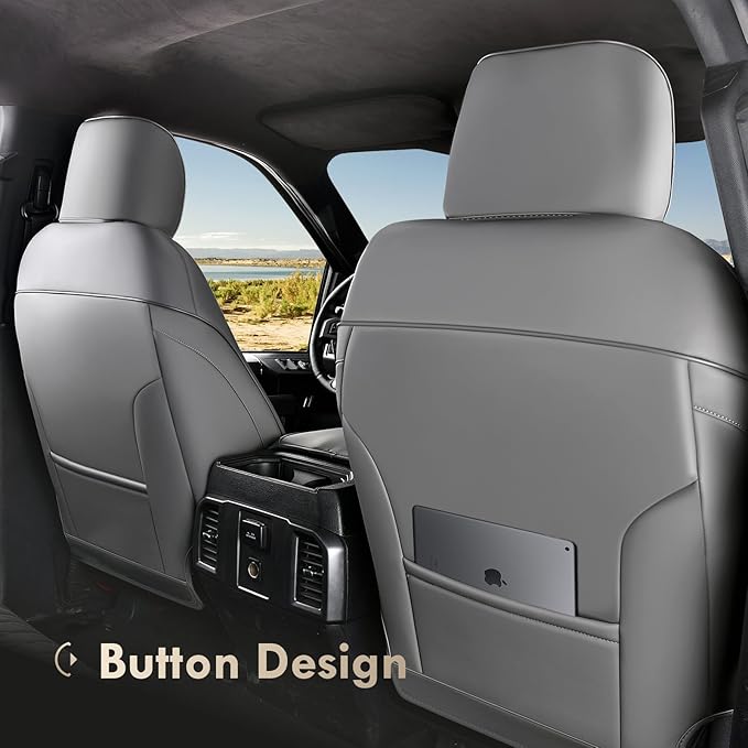 Coverado Leather Seat Covers Full Set Fit for Ford F150 F250 F350 F450, Waterproof Ford F150 Truck Seat Covers Fit for 2015-2025 F150 and 2017-2025 F250 F350 F450 (Gray)