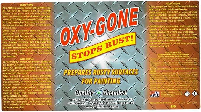 Quality Chemical Oxy-Gone Rust Remover and Metal Treatment - Rust Reformer, Rust Remover, Metal Rust Remover, Rust Neutralizer for Metal, Rust Converter, Remover, Rust Remover - 640 oz (Pack of 1)