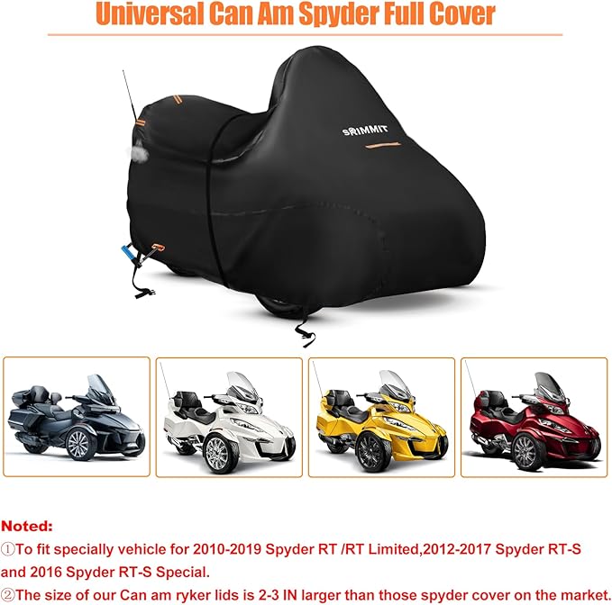 Can Am Spyder Cover Waterproof,Spyder Accessories Full Cover Compatible with Spyders RT Limited F3 S,420D Heavy Duty Oxford Fabric,3 Reflective Strips,Three Wheel Motorcycle Cover Outdoor Protection