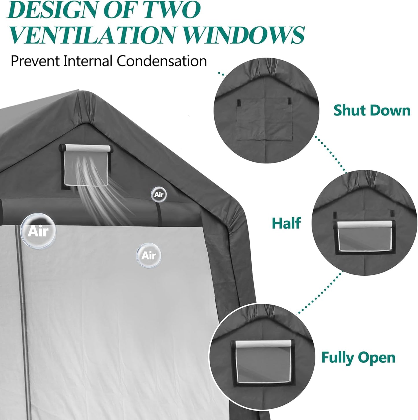 7' x 12' Outdoor Storage Shed- Heavy Duty Storage Shelter Tent with Roll-up Ventilated Door, Portable Garage Zipper Storage shed for Bike, ATV, Motorcycle Shelter, Gray
