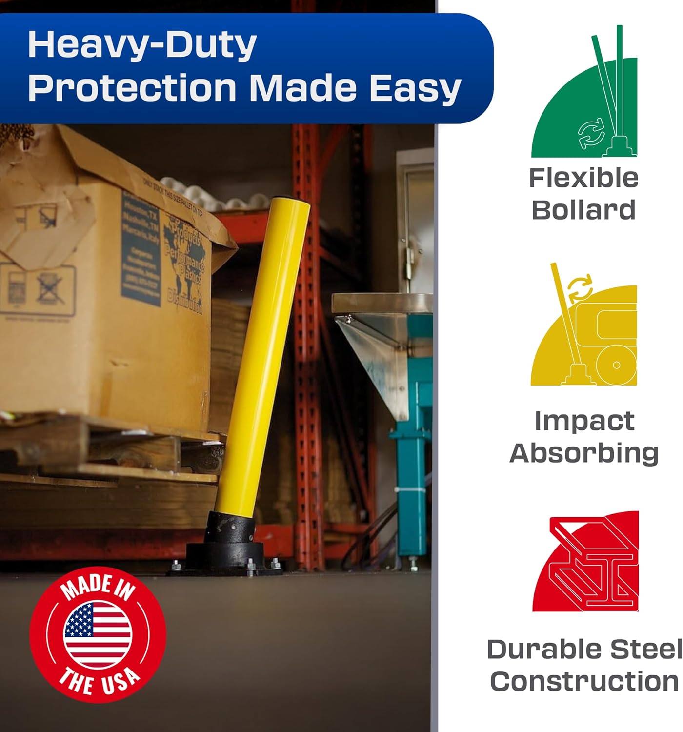 Impact Recovery - SlowStop Steel Rebounding Bollard - Metal Post - Safety Bollard - Made in the USA - 4" x 42"