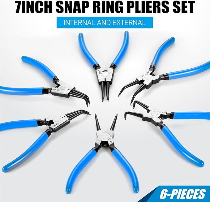 Precision 6PCS 7" Snap Ring Pliers Set - Complete 0°/45°/90° Angled Jaw Options, Professional Grade Internal/External Retaining Ring Tools