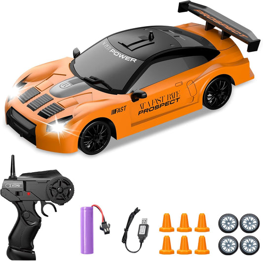 RC Drift Car 1/24 2.4GHz Remote Control Car 4WD High Speed Drifting RC Cars with LED Light and Drift Tires Racing Toy Cars for Boys Girls Kids Adults (Orange)