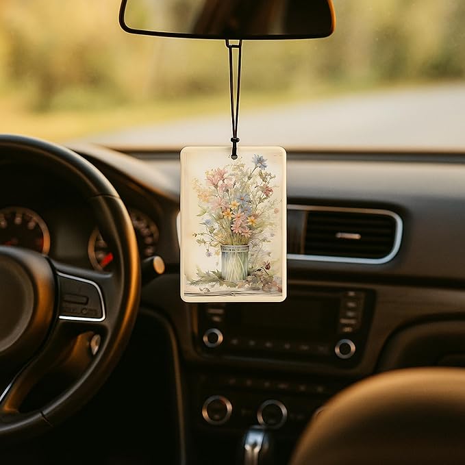 Folk Art Wildflowers Car Air Freshener 4 Pcs, Cottagecore Flower Hanging Air Freshener for Cars Closet Drawer Books, Cottagecore Flower Car Accessories Mirror Decor for Women