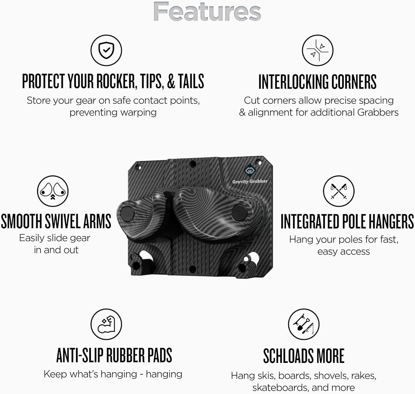 Ultimate Ski & Snowboard Wall Rack | Secure, Non-Slip Storage | Fits Any Ski/Board | Garage Organization | Ski Storage Rack | Snowboard Storage Rack | Winter Gear Organizer | 6 Pck