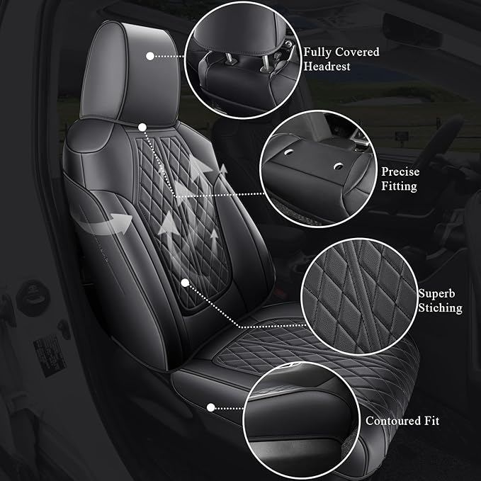 Rav4 Seat Covers Custom Fit for Toyota Rav4 Full Set Faux Leather Car Seat Covers Waterproof Full Coverage (Black, Gas Model 2019-2025 LE/XLE/Premium/Limited)