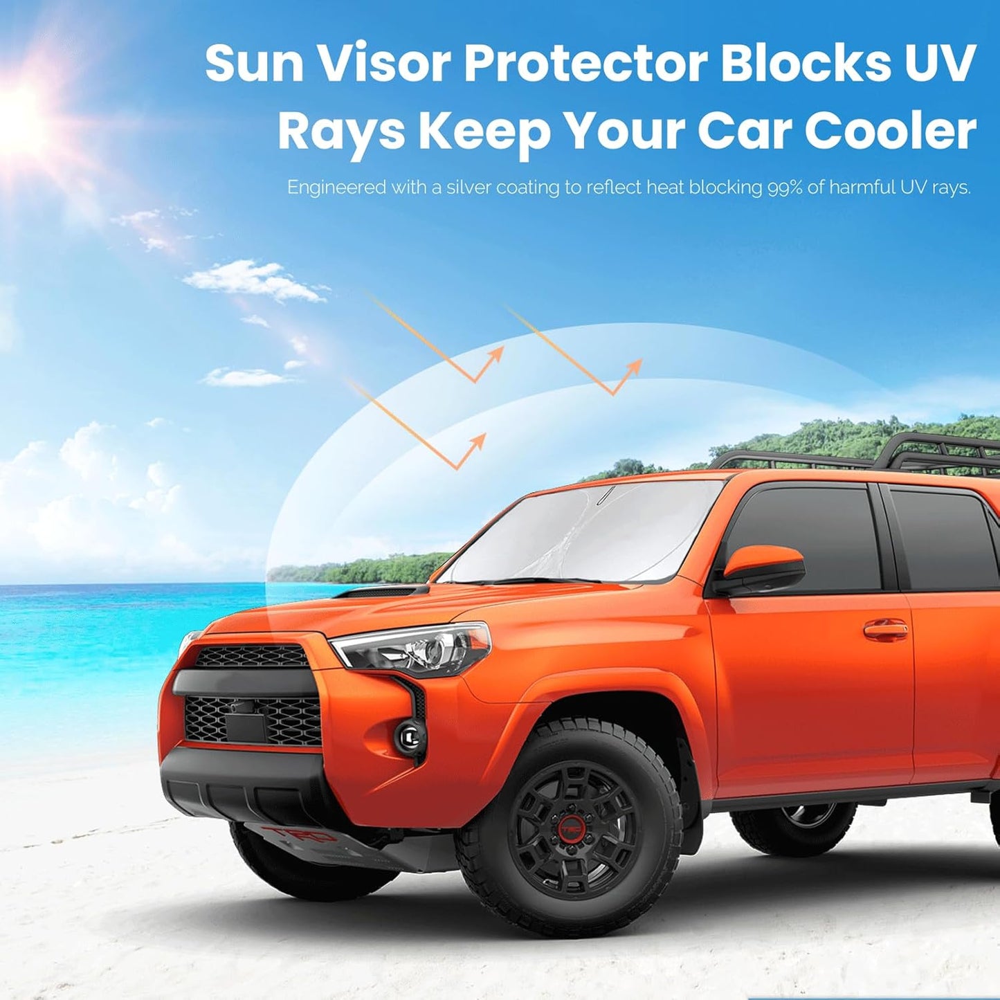 Car Windshield Sun Shade for 4Runner 2003-2009-Sunshade for Front Window Cover Custom Fit Toyota RAV4 4Runner Sequoia Land Cruiser Sun Visor Protector 210T Fabric Foldable Shades Block UV Ray (M+