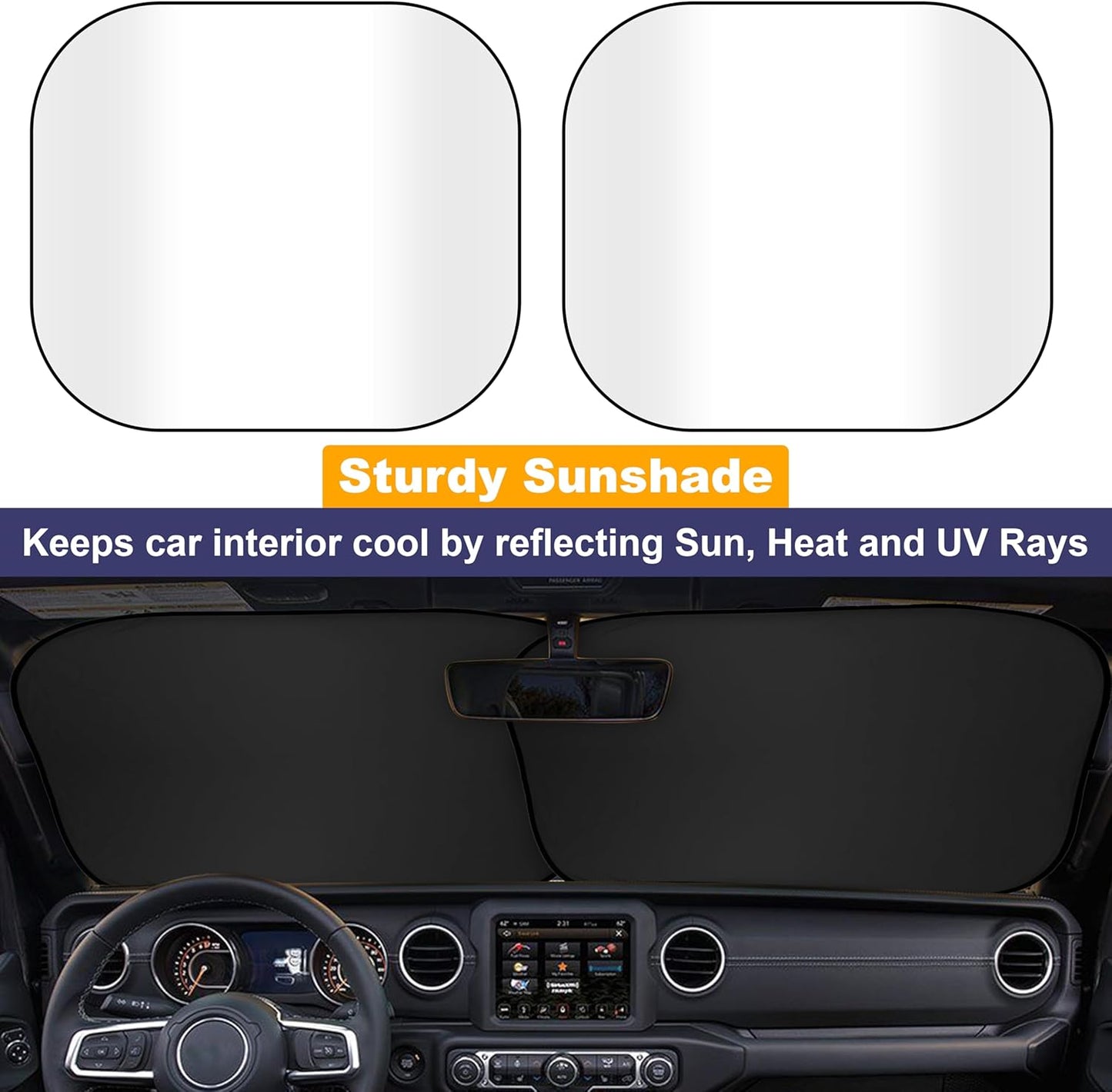 EcoNour 2-Piece Windshield Sun Shade for Jeep | Foldable Jeep Wrangler Sun Shade/Jeep Gladiator Sun Shade fit for Jeep Wrangler JL JLU 2018-2025 / Jeep Gladiator 2020-2025 | Keeps Car Interior Cooler