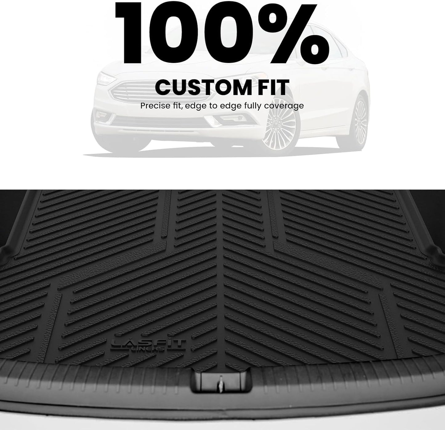 LASFIT Trunk Mat for Ford Fusion 2013-2020 (Only Fit Gasoline Not Fit Hybrid & PHEV) All Weather TPE Mats Custom Fit Cargo Mats for Ford Fusion Car Mats and Cargo Liner, Black