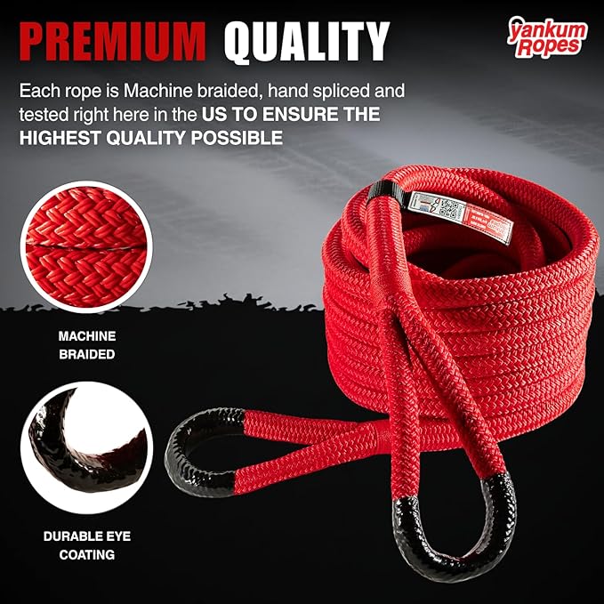 Yankum Kinetic Recovery Rope - Heavy Duty 3/4" x 30' Tow Rope, Off-Road & Vehicle Recovery, Kinetic Energy Ropes for 4x4, Jeep, and Trucks, Made in USA – Rubber Boa Series