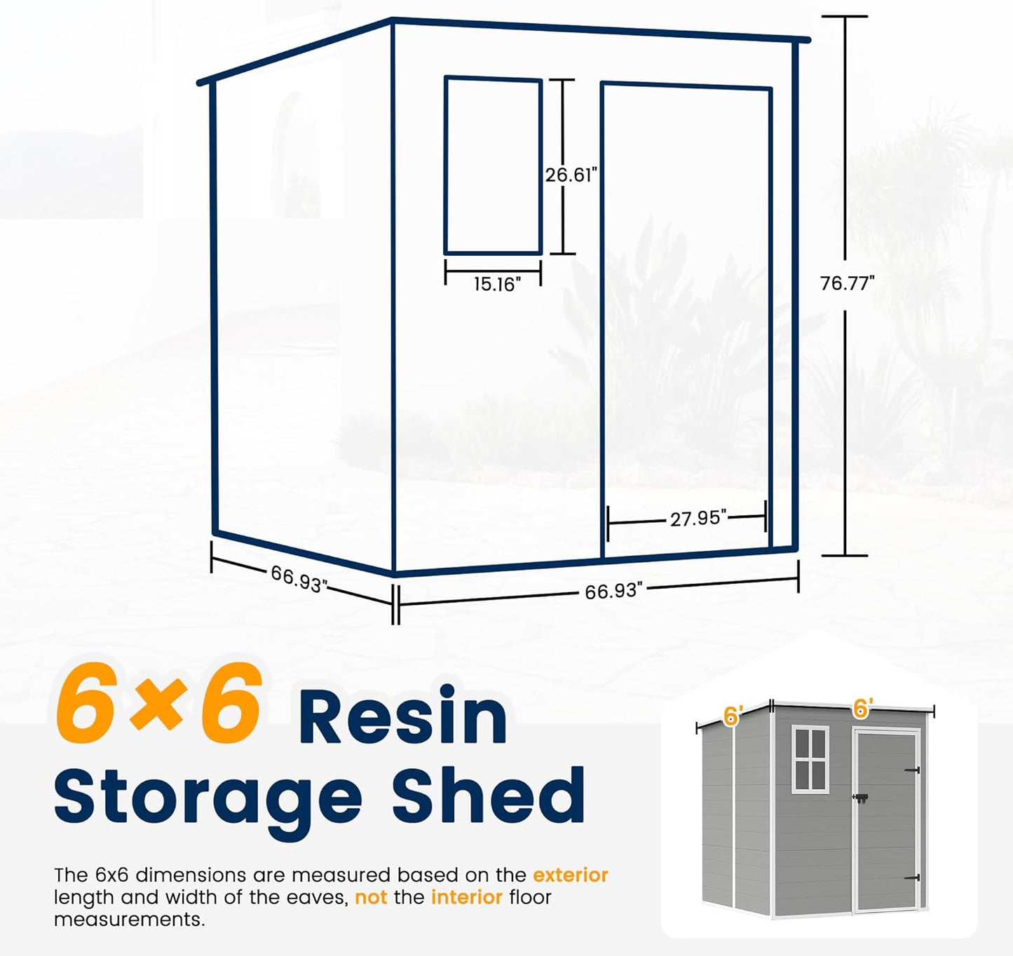 UDPATIO Resin Storage Shed 6 x 6 FT, Outdoor Garden Sheds with Floor Plastic Patio Outdoor Storage Shed with Lockable Door, Gray White