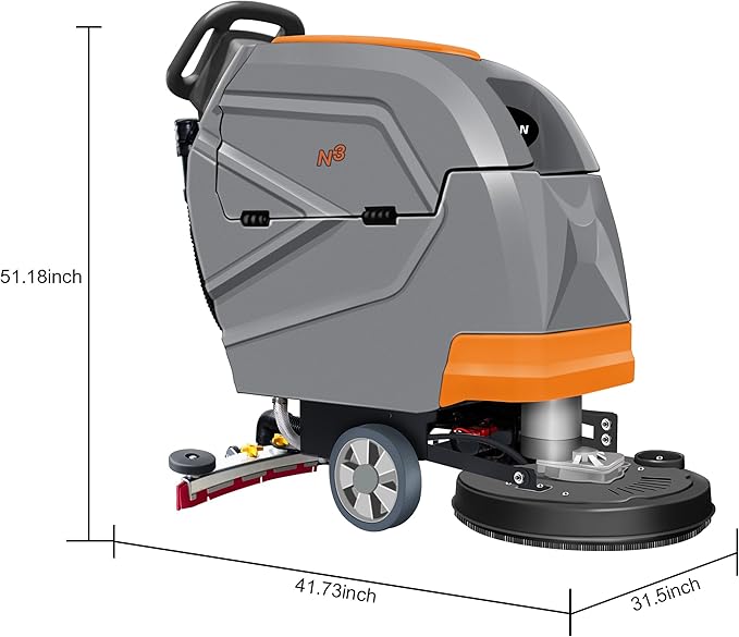 N3 20" Walk-Behind Floor Scrubber Machine - 31" Squeegee, 13-Gal Recovery Tank, 190 RPM, User-friendly, Complete Kit