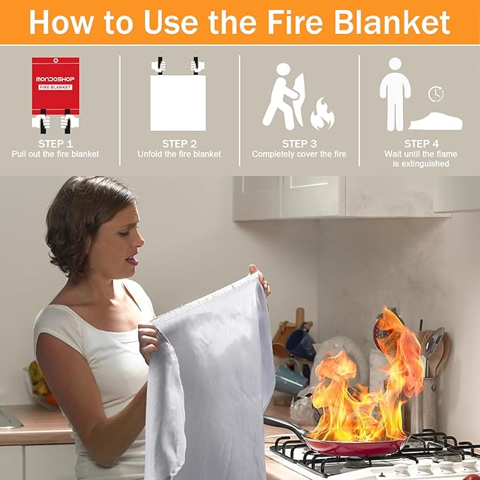 Mondoshop Fire Blanket Emergency for Home and Kitchen 6pack Fire Blankets Fire Resistant Blanket for Camping, Grill, Car, Office, Warehouse, School, Picnic, Garages, Workshops