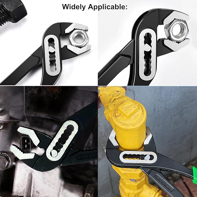 10 Inch Water Pump Pliers 7 Position Quick Adjust Groove Joint with V Jaw CR V Steel Tongue and Groove Plier TPR Handle for Plumbing Automotive and Home Repair