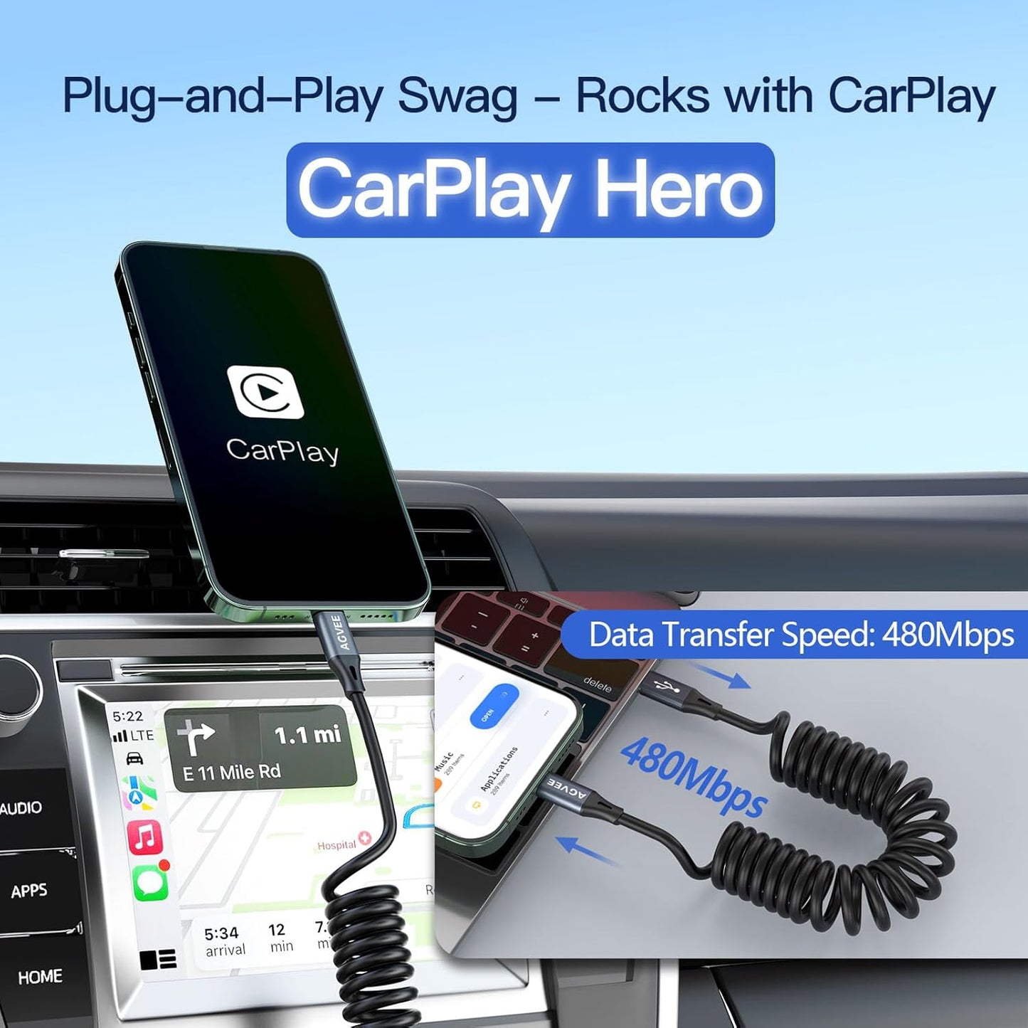 AGVEE 2 Pack 3ft Coiled Short USB-C to USB-C Charging Cable [USB-IF Certified] 60W PD Fast Charger Cord in Car for iPhone 16/15 CarPlay, Galaxy S25 S24 S23 S22 S21 S10 S9 S8, Google Pixel, Dark Gray