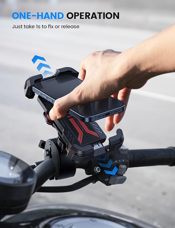 Lamicall Motorcycle Phone Mount Holder - [Dual Vibration Dampener] [Upgrade Handlebar Clip] Motorcycle Cell Phone Holder, Bike Phone Mount, for iPhone 16/15/14/13 Pro Max, 4.7-6.7" Phones. Red