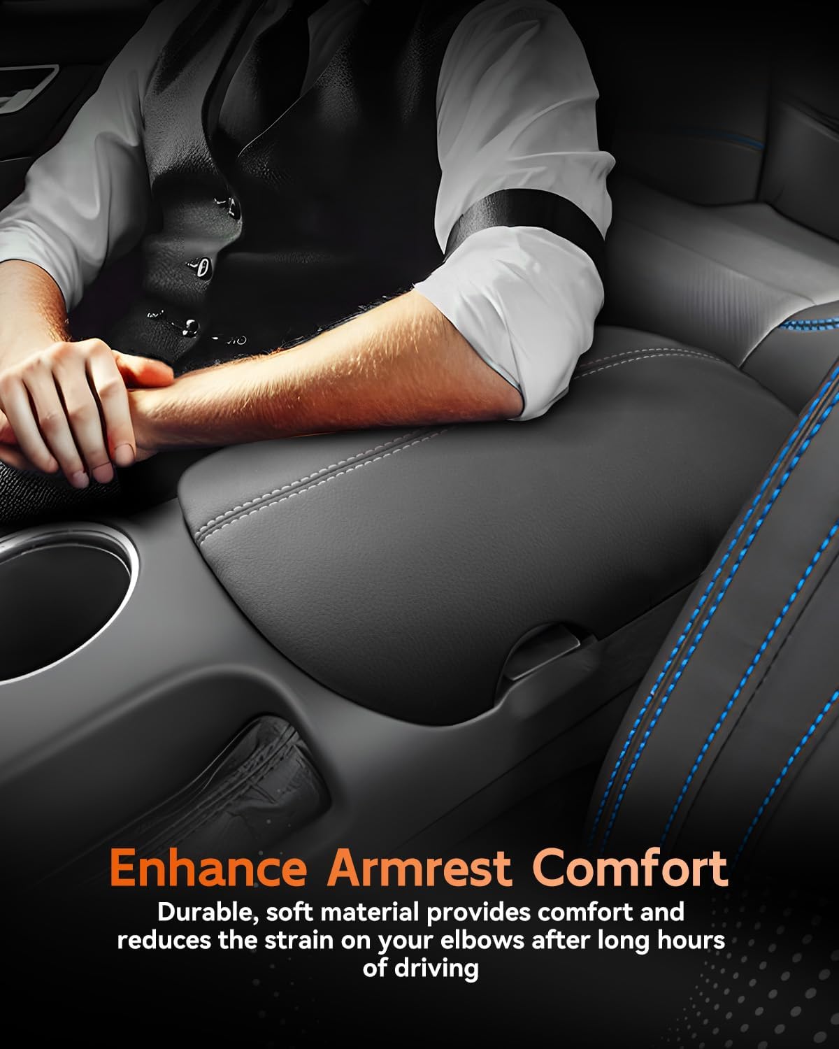 CDEFG for Ford Mustang 2024-2025 Center Console Cover Armrest Box Cover for Mustang 2024 2025 Accessories Console Arm Rest Protector White Line