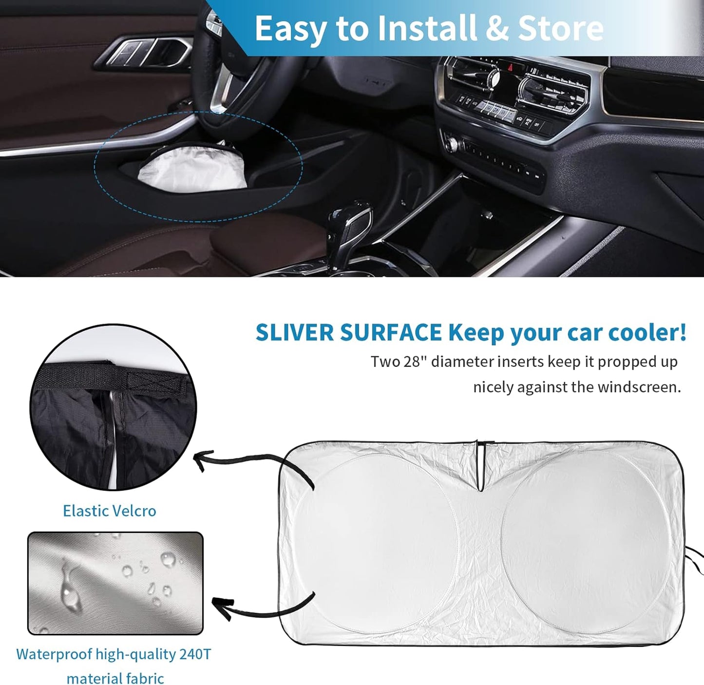 for Ford Transit 2015-2023 2024 2025 2026 Car Windshield Sunshade Sun Shield Custom Fit Transit Wagon XL Cargo,Wagon XLT,Connect Van XL,Front Window Shades Cover Sun Visor Protector Car Accessories