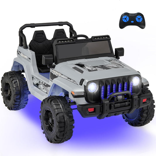INFANS Kids Ride on Car Truck with 2.4G Remote Control, 12V Battery Powered Electric Cars for Kids w/3 Speeds, Battery Display, LED Lights, Safety Belt, Music & Horn, Bluetooth/FM/USB (Gray)