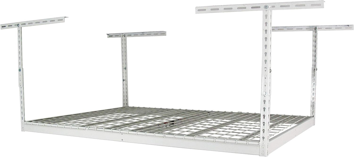 SafeRacks 4x6 Overhead Garage Storage Rack - Height Adjustable Steel Overhead Storage Rack - 500 Pound Weight Capacity (White, 24"-45")