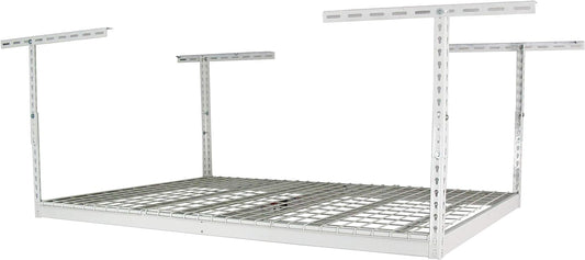 SafeRacks 4x6 Overhead Garage Storage Rack - Height Adjustable Steel Overhead Storage Rack - 500 Pound Weight Capacity (White, 24"-45")