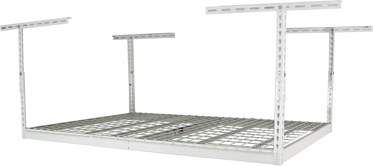 MonsterRax Overhead Garage Storage Racks 4x6, Ceiling Mounted Shelving, Adjustable Hanging Storage Organizer, Heavy Duty Steel, Holds 500 Pounds, Color: White, Adjusts 18"-33” off Ceiling