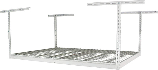 SafeRacks 4x6 Overhead Garage Storage Rack - Height Adjustable Steel Overhead Storage Rack - 500 Pound Weight Capacity (White, 12"-21")