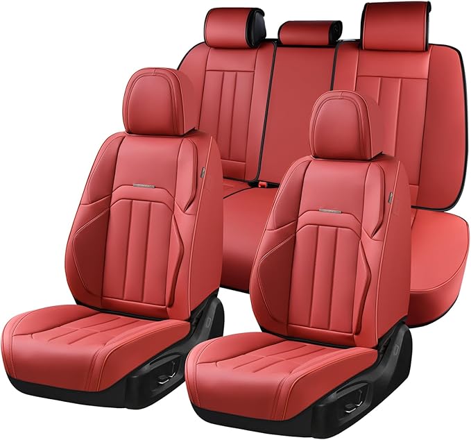 Coverado Car Seat Cover, Cover for Cars Full Seat, Premium Leather, Universal Fit Waterproof Seat Protectors, Car Seat Cushion Non-Slip for Most Cars-Red