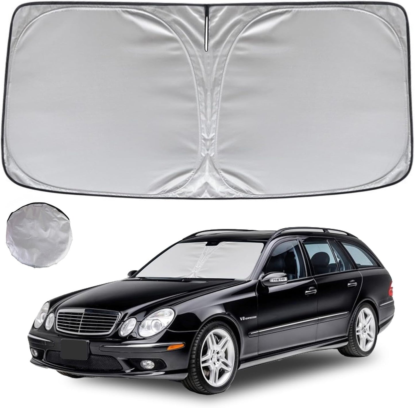 KAYZT Windshield Sun Shade for 1992-2005 Merce-des-Benz E Class E-Class E300 E320 E280 E420 E430 E500 Foldable Sunshade Front Window Custom Fit Car Accessories