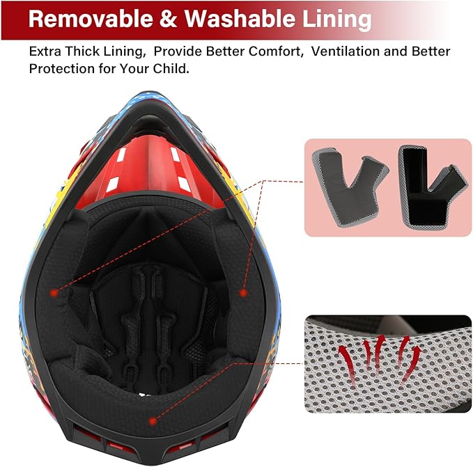 XFMT DOT Youth Kids Dirt Bike Helmet Full Face Motocross Helmets for Off-Road ATV Street Bike Four Wheeler Motorcycle with Goggles & Gloves, Spray Graffiti Large