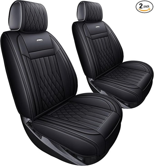 Aierxuan 2Pcs Front Chevy Silverado GMC Sierra Car Seat Covers, Custom Fit 2007-2025 1500 2500 HD 3500 HD Crew, Double, Extended Cab or Pickup Truck, with Waterproof Faux Leather (Black)