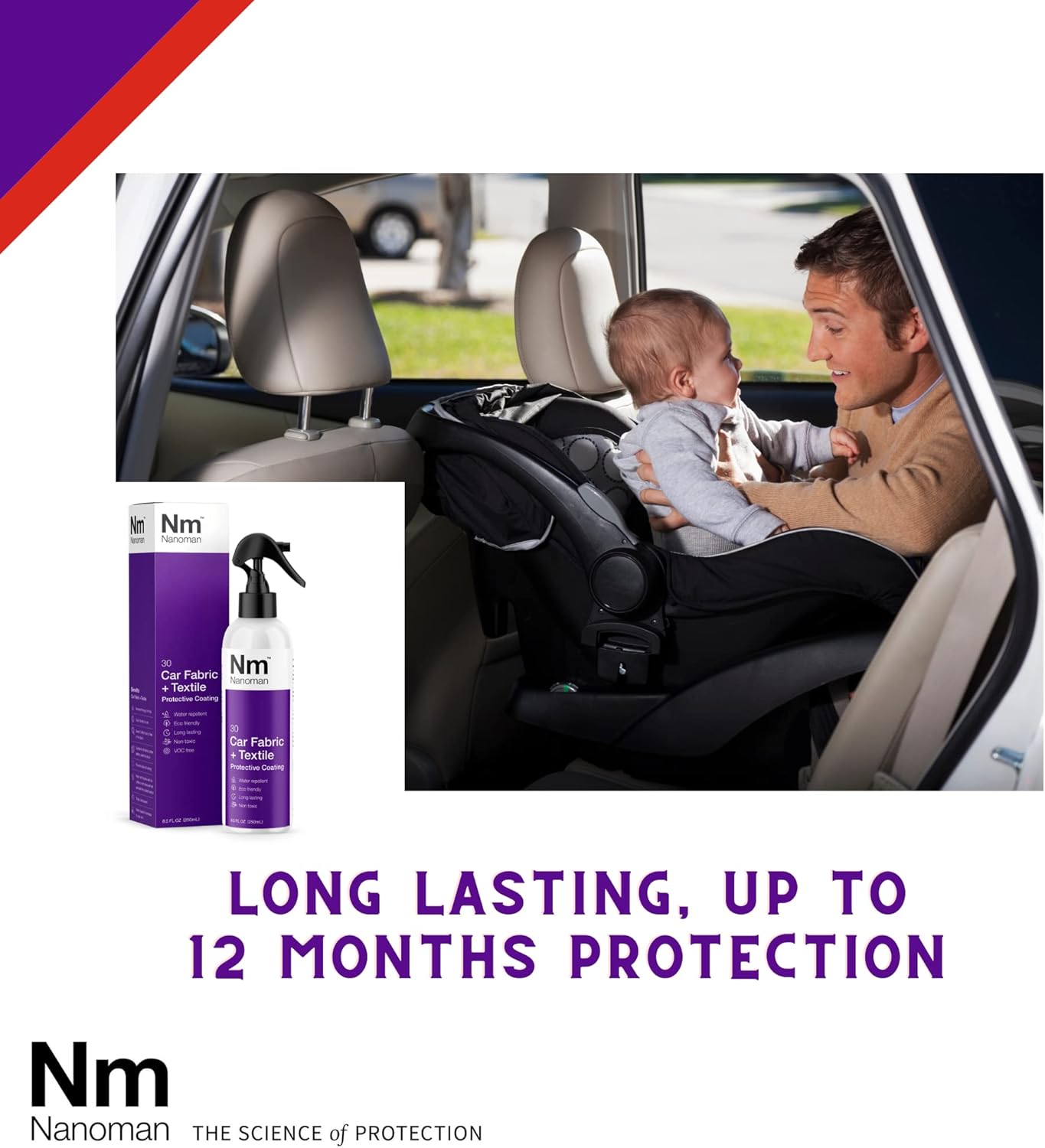 NANOMAN Nano-technology Car Fabric & Upholstery Care - Hydrophobic Waterproof Protector and Stain Guard for Auto Interior Fabrics, Seats, Carpets and Floor Mats.