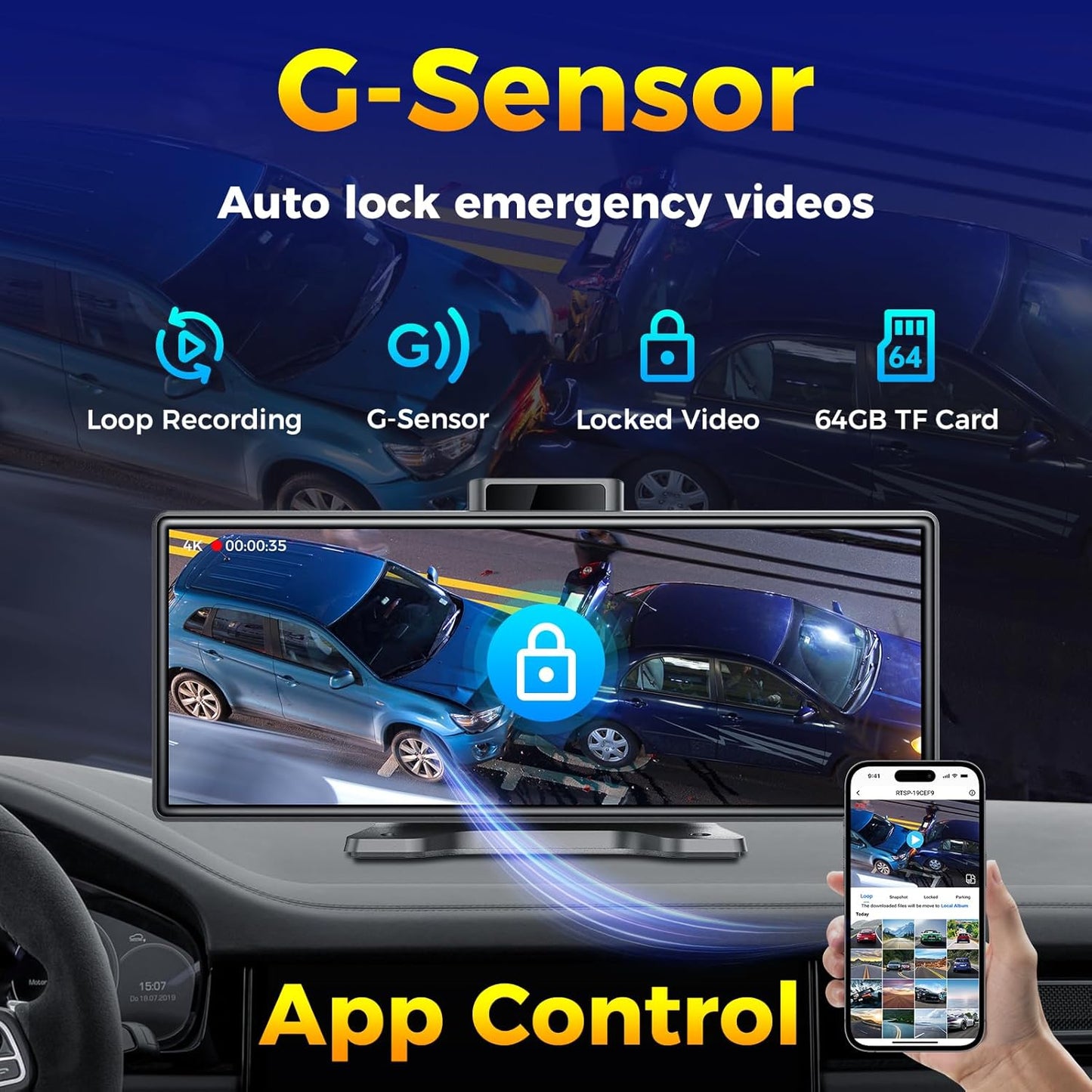 10.26" Wireless Apple CarPlay Android Auto Car Screen - Secure Strong Bracket, 4K Dash Cam, GPS Navigation, HD Touchscreen, AirPlay, Car Stereo, Fits All Vehicles