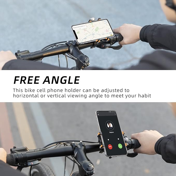 ROCKBROS Bike Phone Holder, Motorcycle Phone Mount, Anti-Shake Cell Phone Holder, 360° Adjustable for iPhone 16, 15 Pro Max/Plus, S9, S10 and More 4.7" to 7" Smartphones，Orange