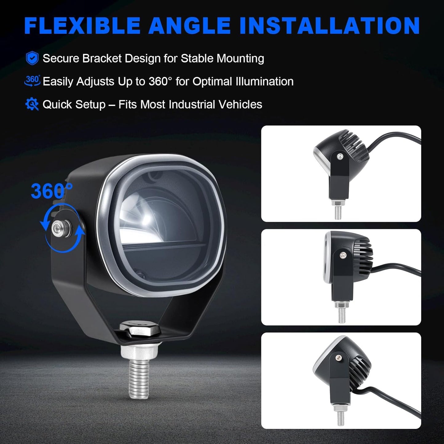 Forklift Arc Safety Light, LED Warning Lamp Blue Line Projection, Aluminum Housing, Stainless Steel Bracket, for Industrial Truck, Lift Truck, AGV, Warehouse, Logistics